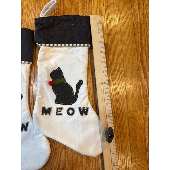 Cat-Themed Christmas Stockings With "Meow" Design Set Of 2 Black & White 13" - Picture 2 of 4